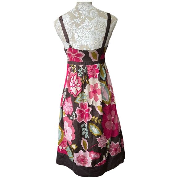 Lucy & Laurel babydoll brown multi-floral boho hippie midi sun dress size 8 - Picture 5 of 11